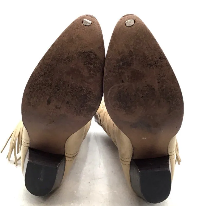 Laredo Women's Tan Almond Toe Block Heel Mid-Calf Cowgirl Western Boots - Sz 8M