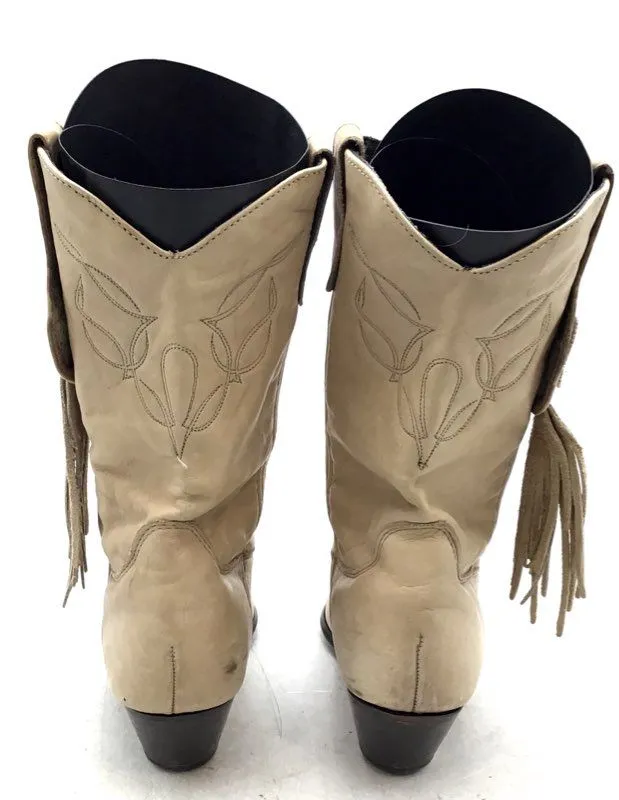 Laredo Women's Tan Almond Toe Block Heel Mid-Calf Cowgirl Western Boots - Sz 8M
