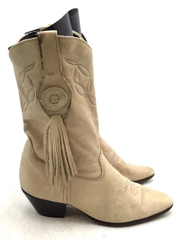 Laredo Women's Tan Almond Toe Block Heel Mid-Calf Cowgirl Western Boots - Sz 8M