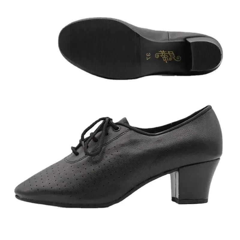 Latin Ballroom Dance Shoes for Salsa Dance with Soft Sole Oxford Leather 5cm Heel