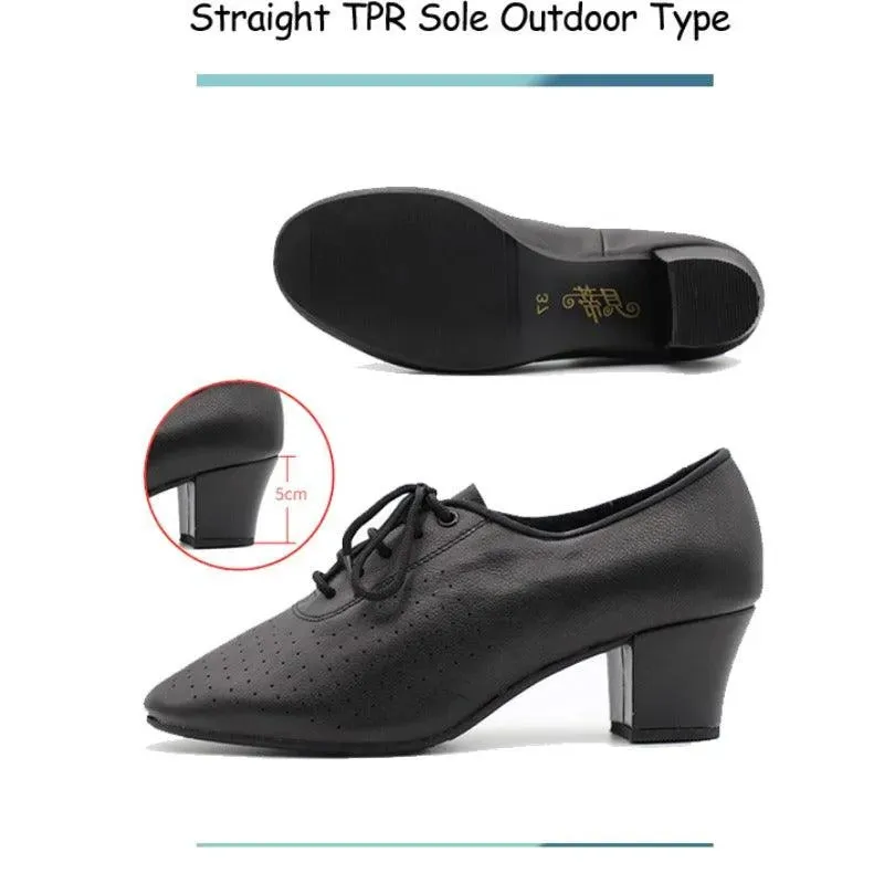 Latin Ballroom Dance Shoes for Salsa Dance with Soft Sole Oxford Leather 5cm Heel