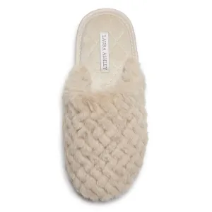 Laura Ashley Womens Texture Plush Memory Foam Scuff Slippers, Warm Fuzzy Fluffy Bedroom Slipper, Ladies Faux Fur Slip On House Shoes