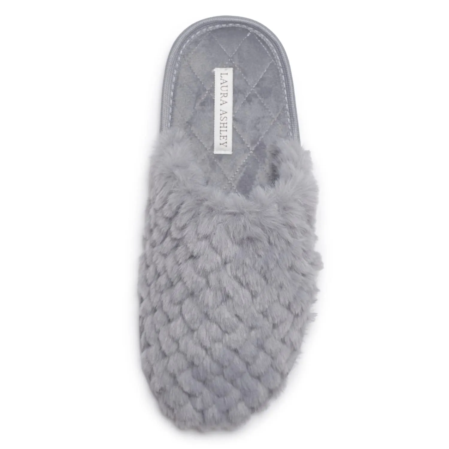 Laura Ashley Womens Texture Plush Memory Foam Scuff Slippers, Warm Fuzzy Fluffy Bedroom Slipper, Ladies Faux Fur Slip On House Shoes