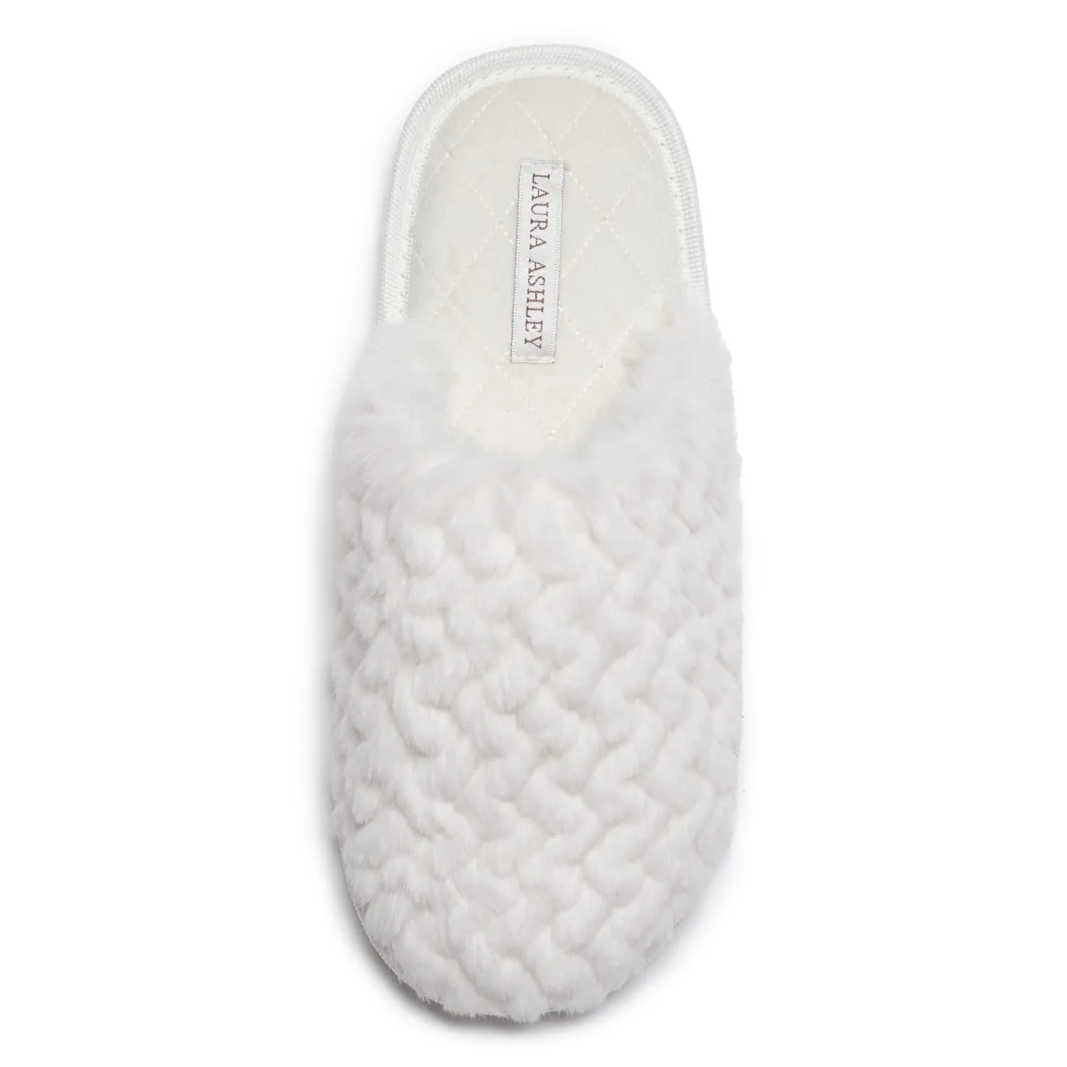 Laura Ashley Womens Texture Plush Memory Foam Scuff Slippers, Warm Fuzzy Fluffy Bedroom Slipper, Ladies Faux Fur Slip On House Shoes