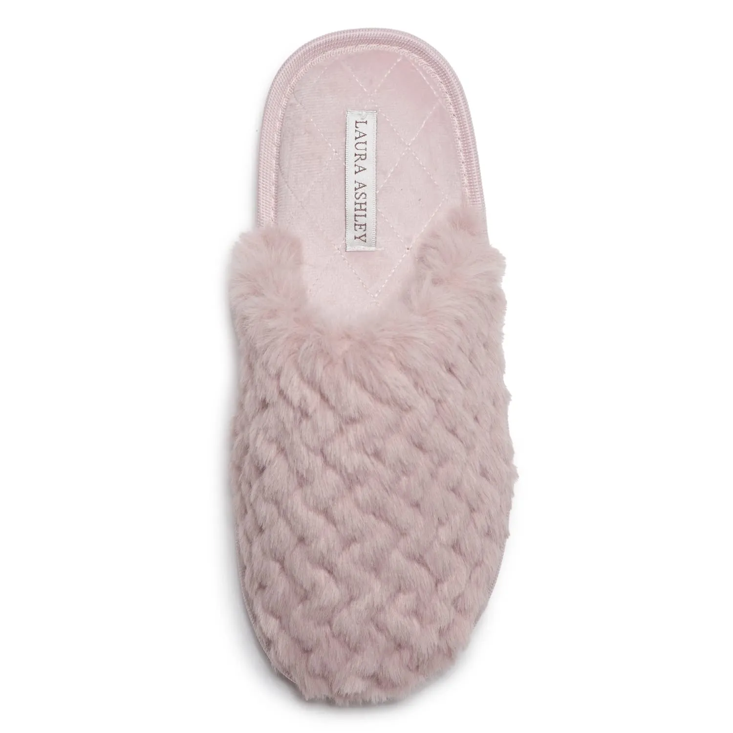Laura Ashley Womens Texture Plush Memory Foam Scuff Slippers, Warm Fuzzy Fluffy Bedroom Slipper, Ladies Faux Fur Slip On House Shoes