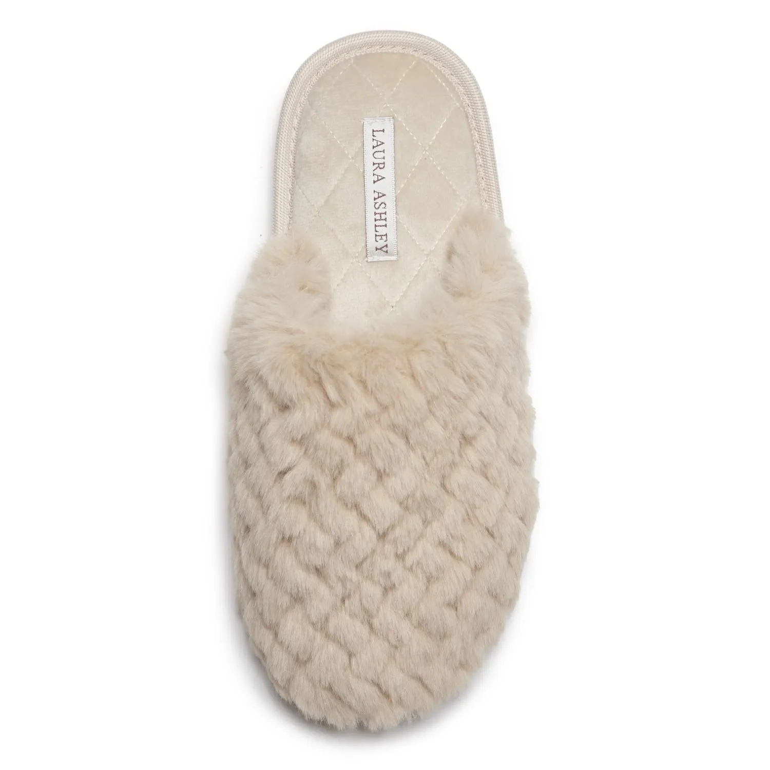 Laura Ashley Womens Texture Plush Memory Foam Scuff Slippers, Warm Fuzzy Fluffy Bedroom Slipper, Ladies Faux Fur Slip On House Shoes