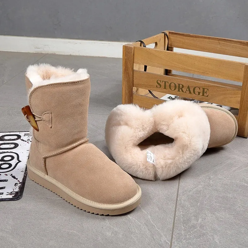 Leather Fur Mid-calf Snow Boots