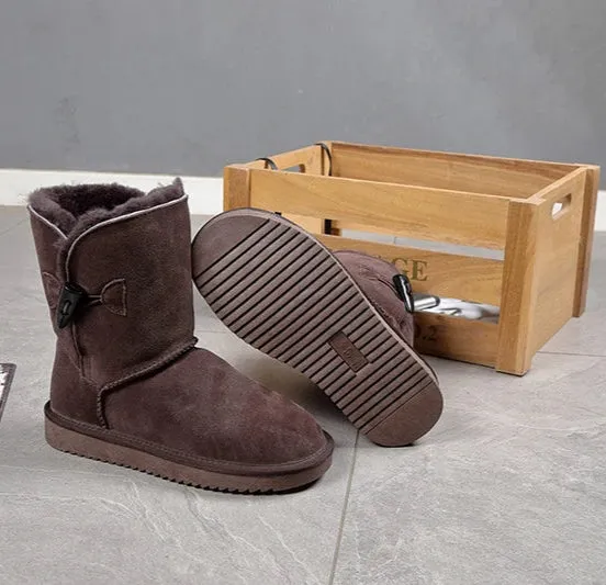 Leather Fur Mid-calf Snow Boots