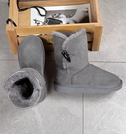 Leather Fur Mid-calf Snow Boots