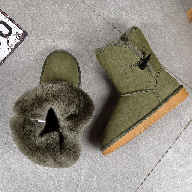 Leather Fur Mid-calf Snow Boots