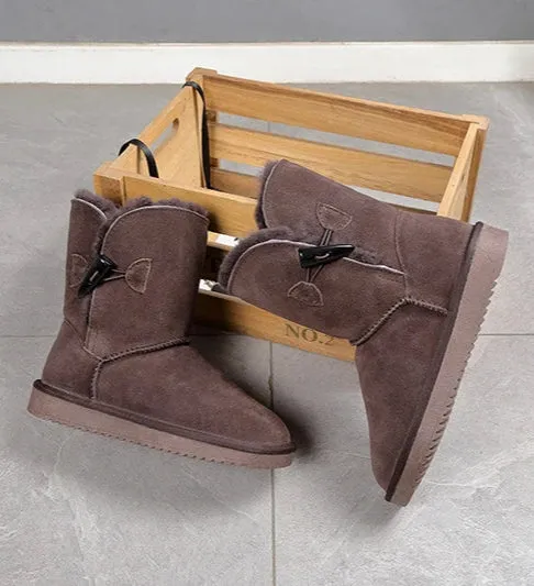 Leather Fur Mid-calf Snow Boots