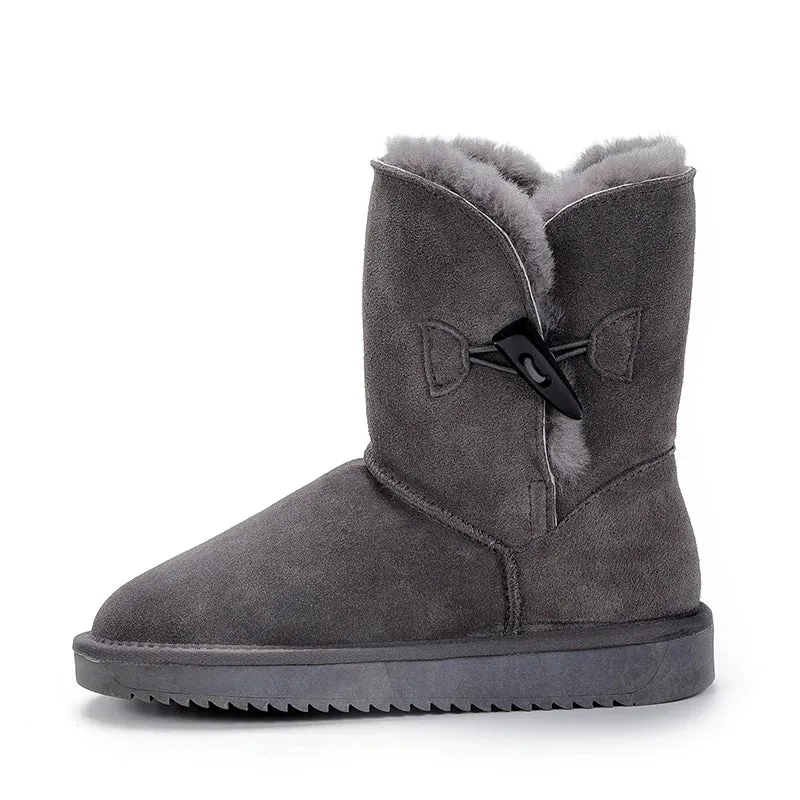 Leather Fur Mid-calf Snow Boots