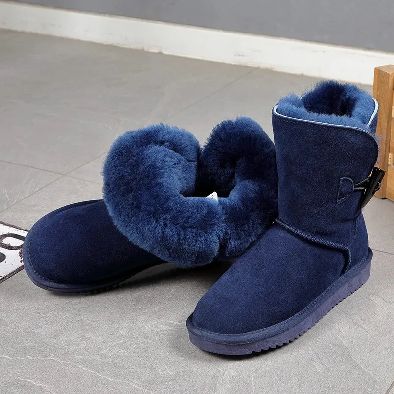 Leather Fur Mid-calf Snow Boots