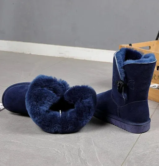 Leather Fur Mid-calf Snow Boots