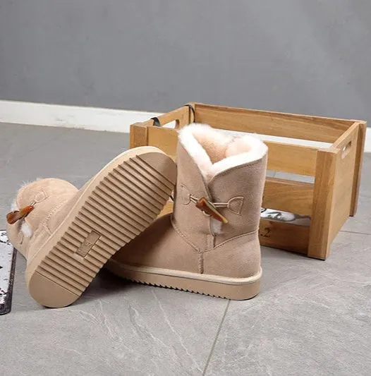 Leather Fur Mid-calf Snow Boots