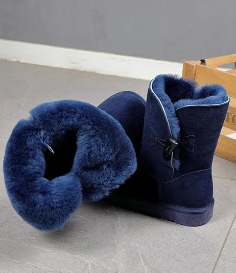Leather Fur Mid-calf Snow Boots