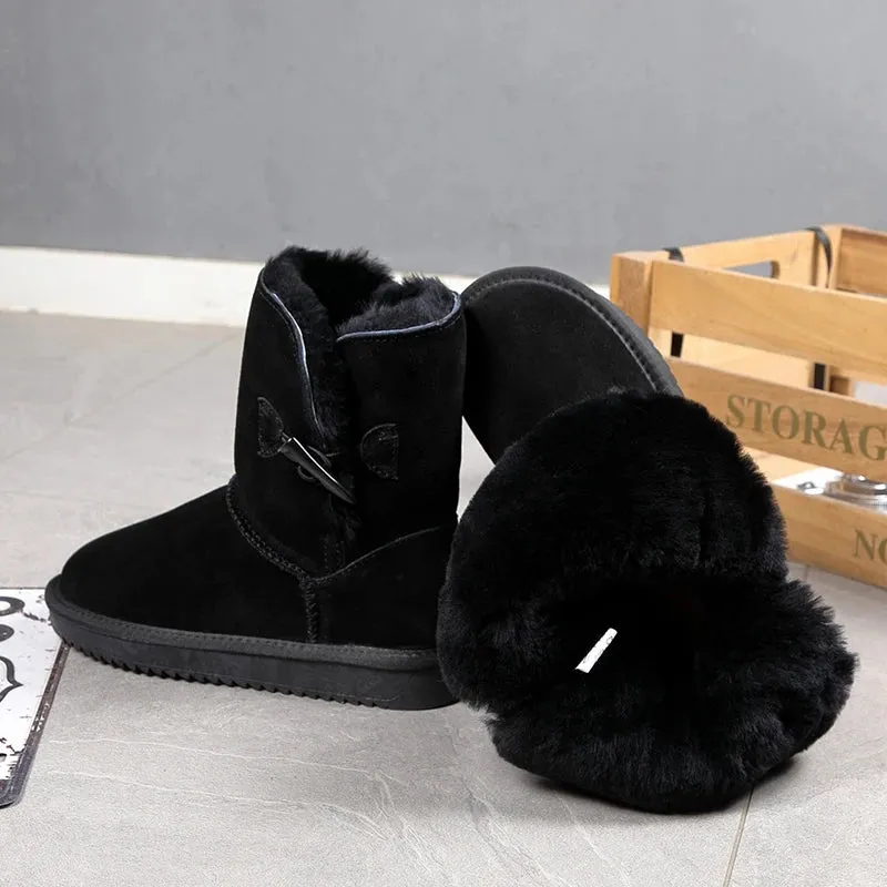 Leather Fur Mid-calf Snow Boots