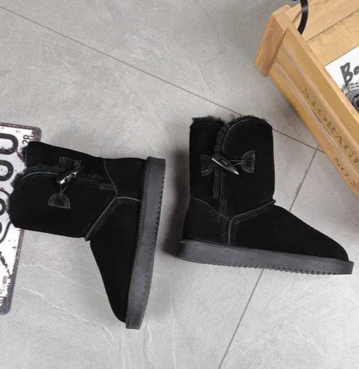 Leather Fur Mid-calf Snow Boots