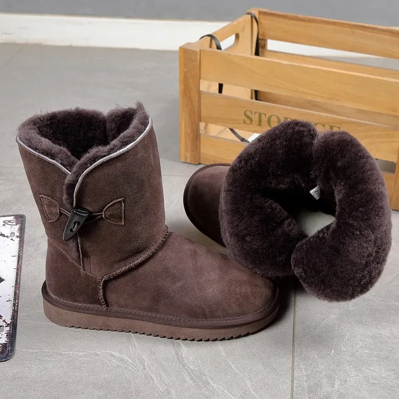 Leather Fur Mid-calf Snow Boots