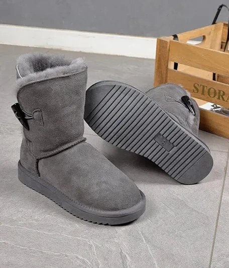 Leather Fur Mid-calf Snow Boots
