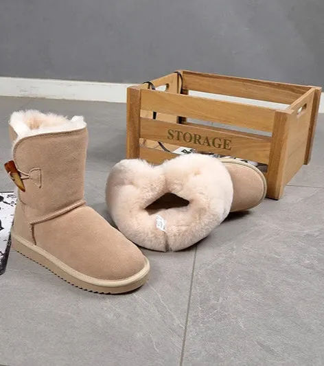 Leather Fur Mid-calf Snow Boots