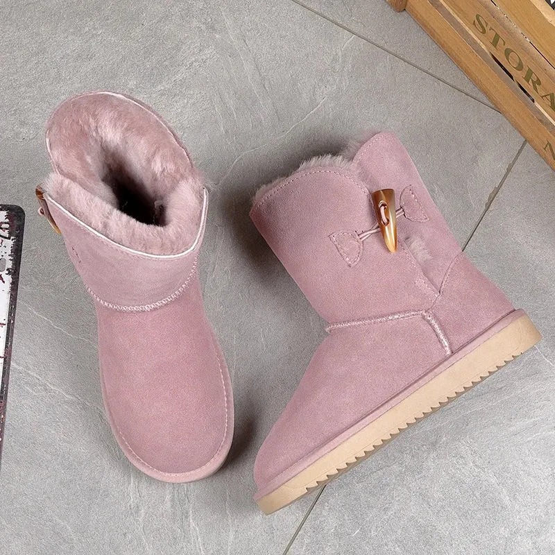 Leather Fur Mid-calf Snow Boots