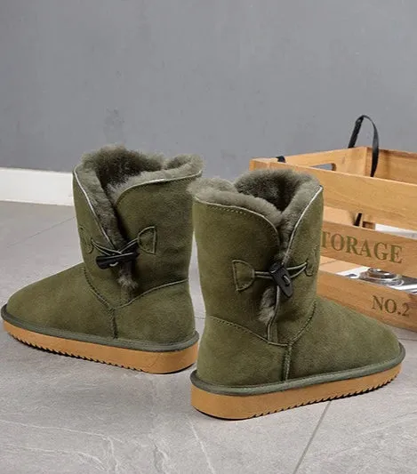 Leather Fur Mid-calf Snow Boots