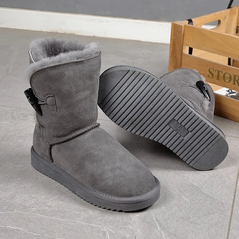 Leather Fur Mid-calf Snow Boots