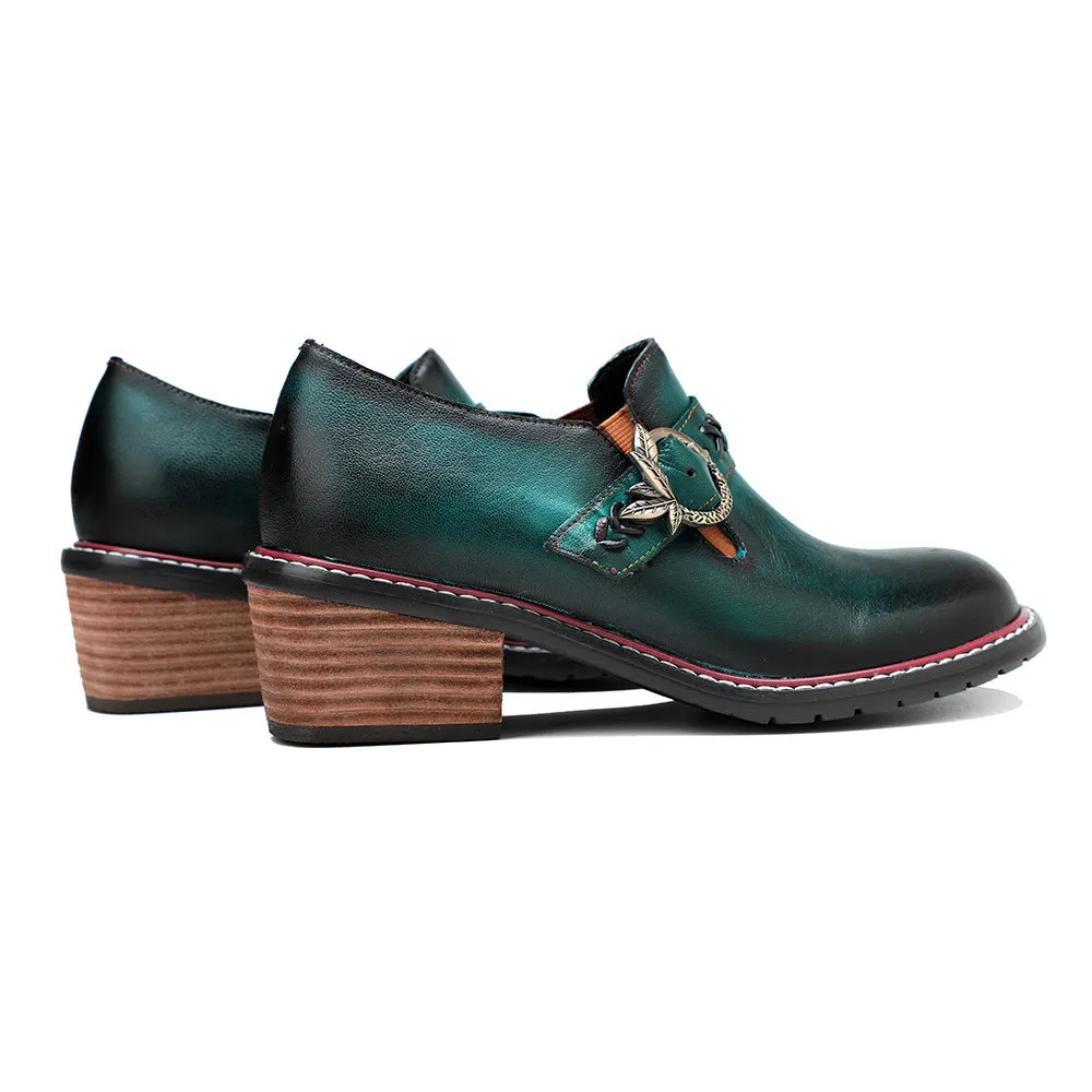 Leather Hand-polished Low-top Thick Heel Comfortable Round-head Loafers