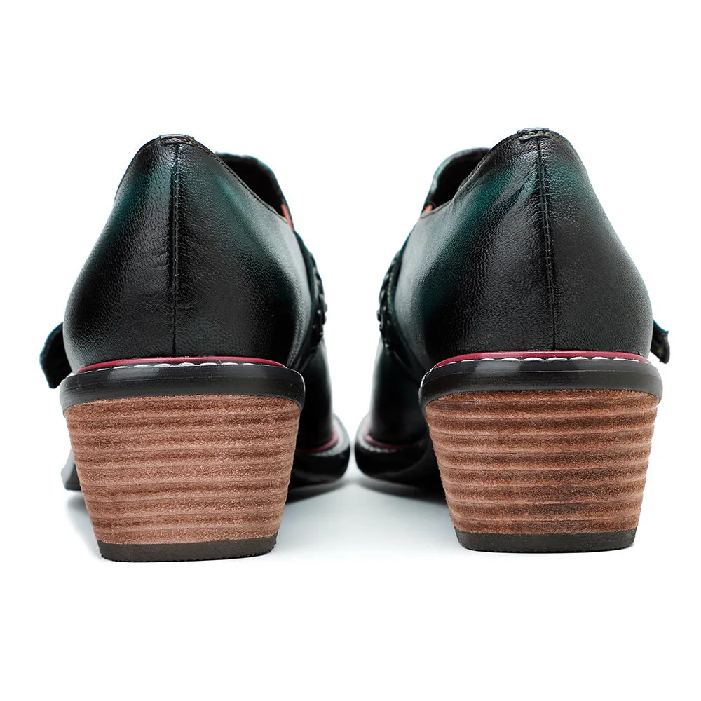 Leather Hand-polished Low-top Thick Heel Comfortable Round-head Loafers