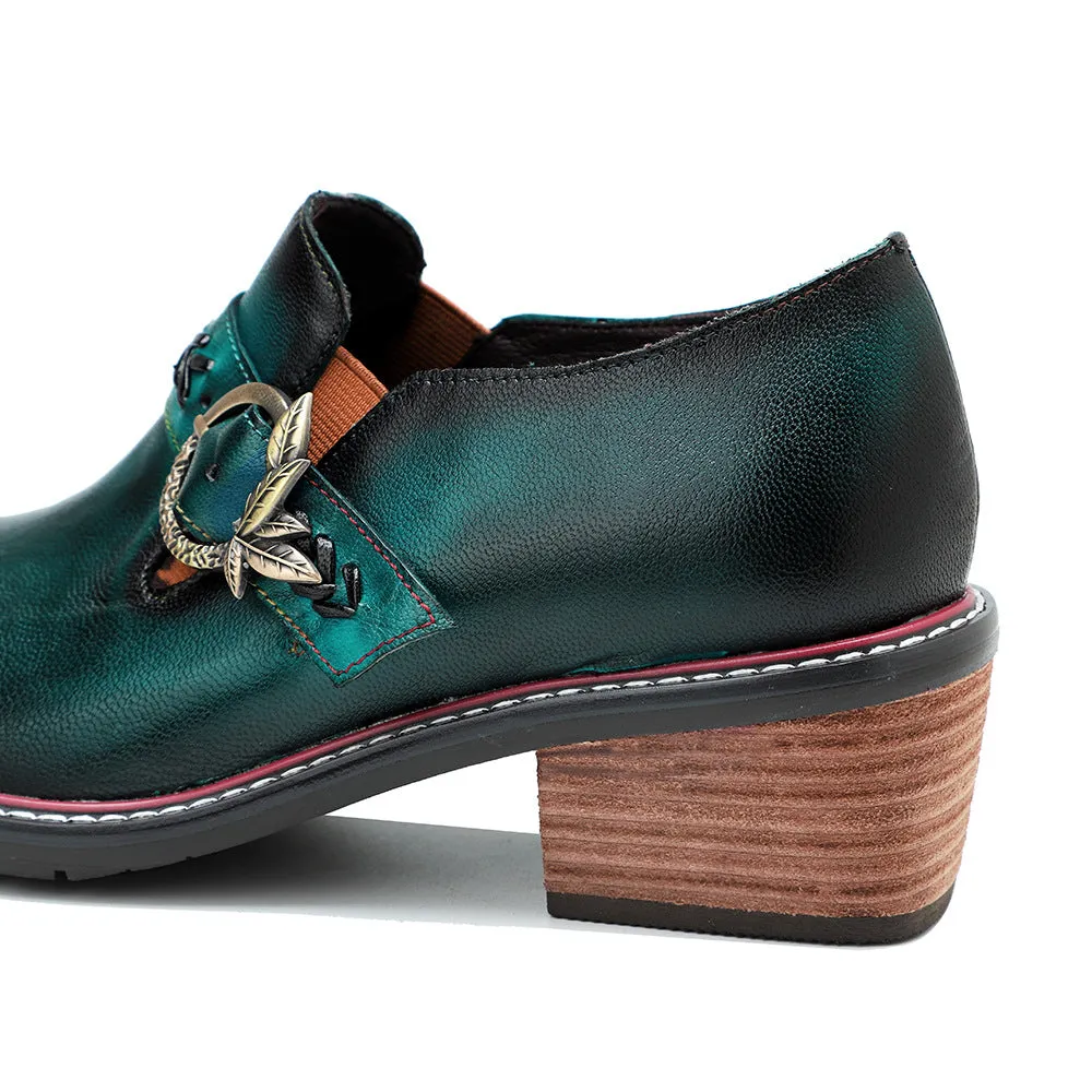 Leather Hand-polished Low-top Thick Heel Comfortable Round-head Loafers