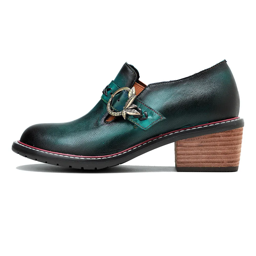 Leather Hand-polished Low-top Thick Heel Comfortable Round-head Loafers