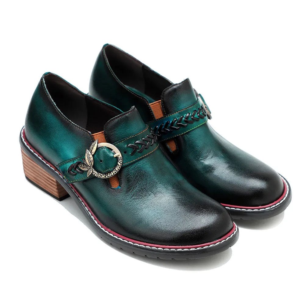 Leather Hand-polished Low-top Thick Heel Comfortable Round-head Loafers