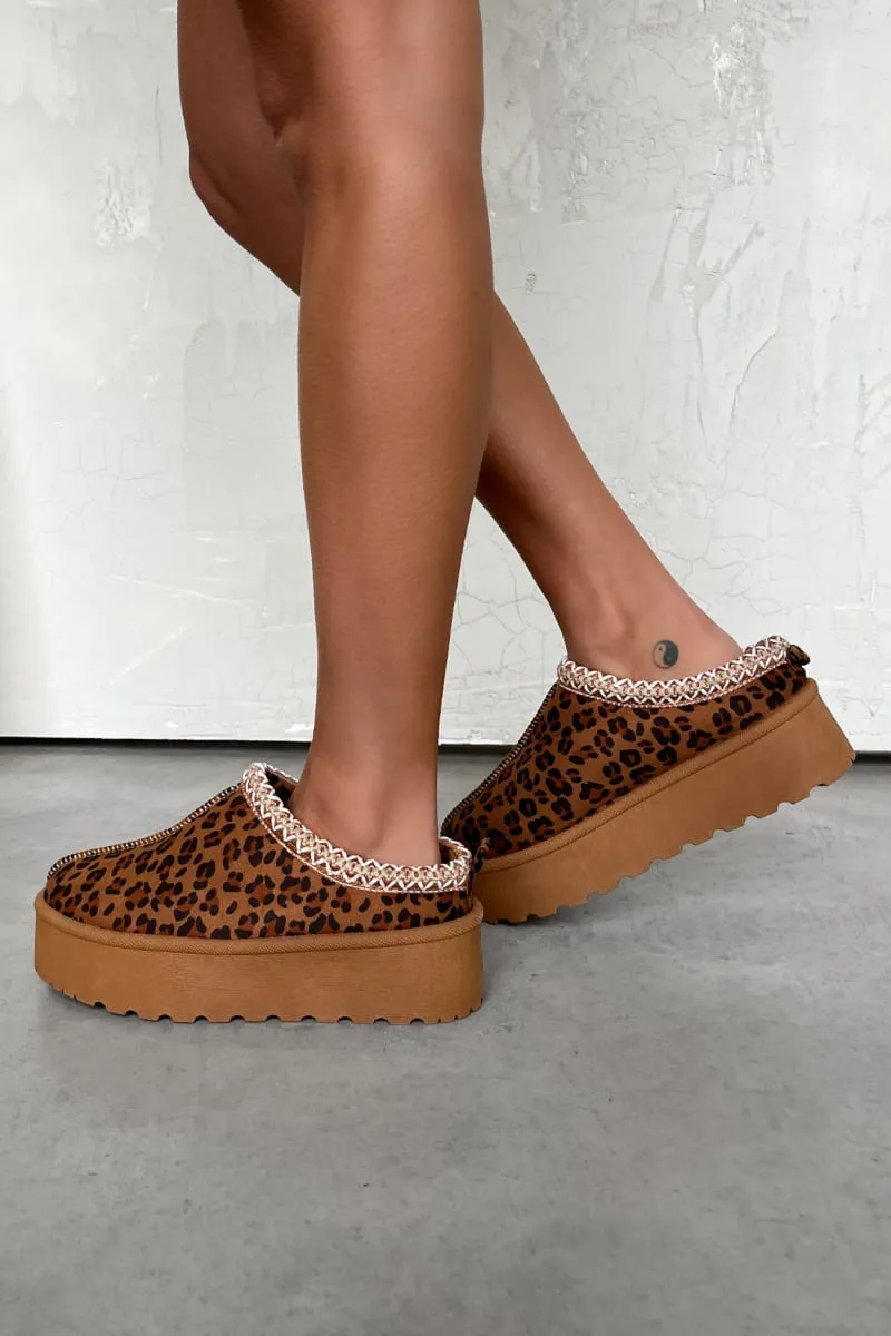 LEONA Suede Embroidered Chunky Slippers - Leopard
