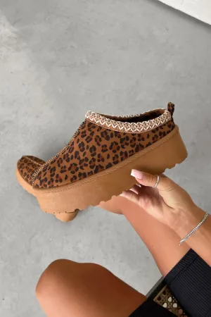 LEONA Suede Embroidered Chunky Slippers - Leopard