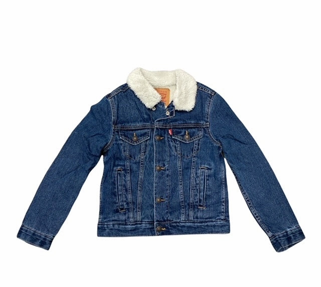 Fast Zip Levi's giubbotto da ragazzo con pelliccia sintetica interna Sherpa Trucker 9EB220-MAG-LW blu medio