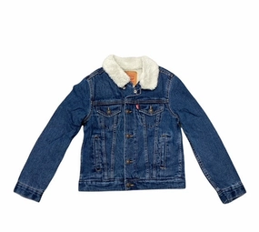 Fast Zip Levi's giubbotto da ragazzo con pelliccia sintetica interna Sherpa Trucker 9EB220-MAG-LW blu medio