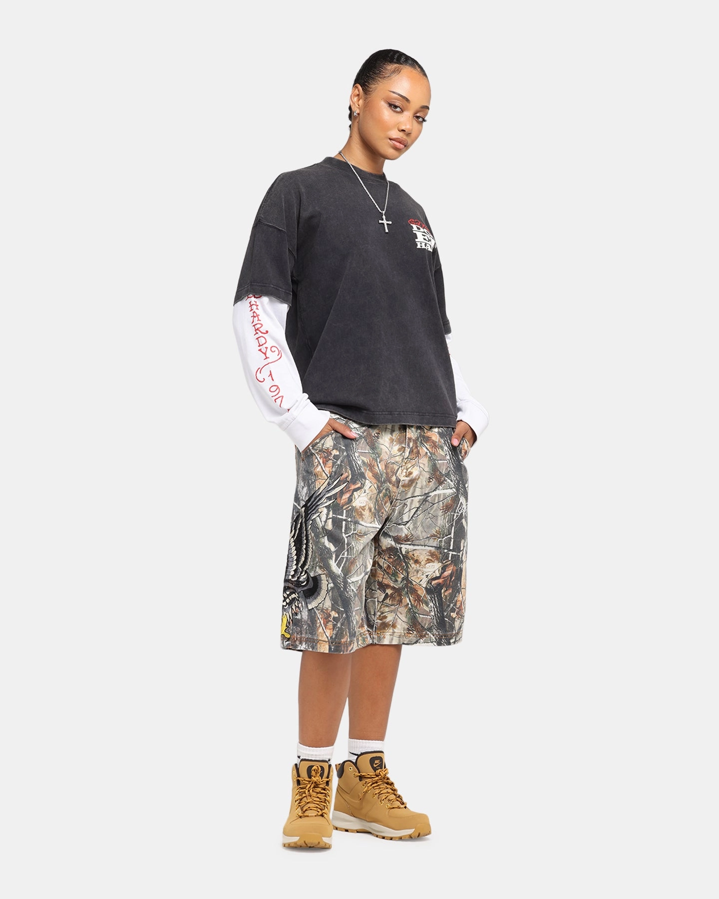 Formal Look Practical Style Ed Hardy Eagle Jorts Real Tree Camo