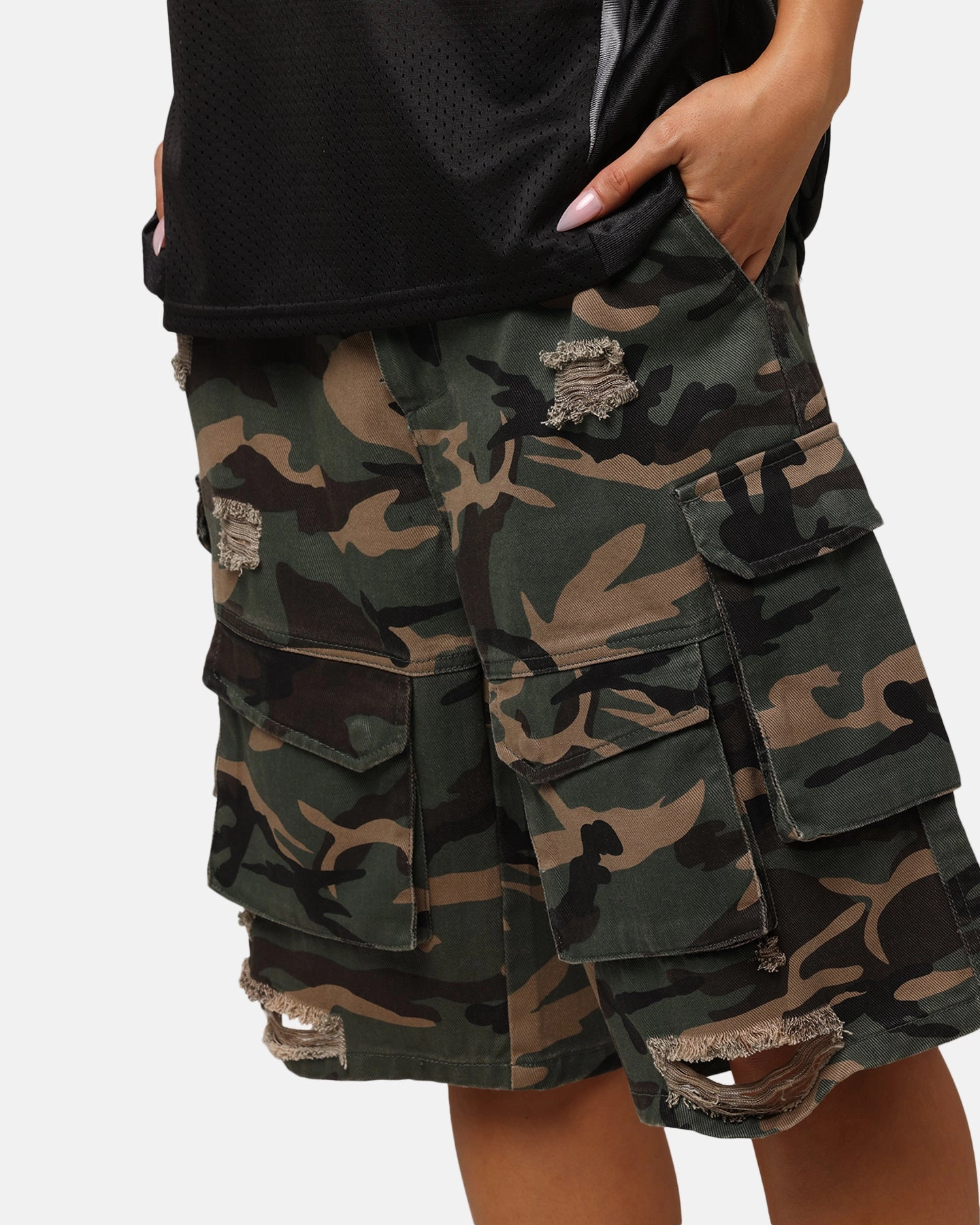 Classic Fit Wool blend The Anti Order Artillery Baggy Cargo Shorts Woodland Camo