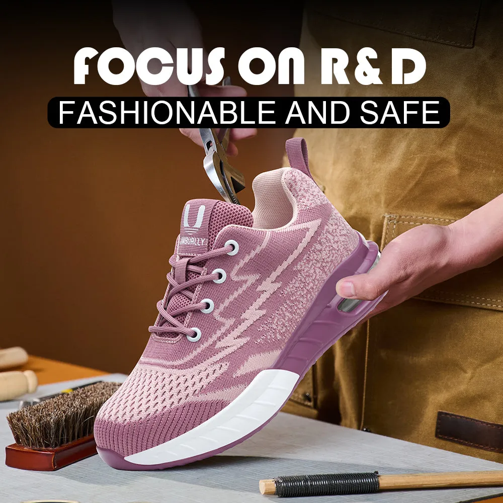 Lightweight Breathable Comfort Purple Knit Mesh Steel Toe Safety Shoes for Women