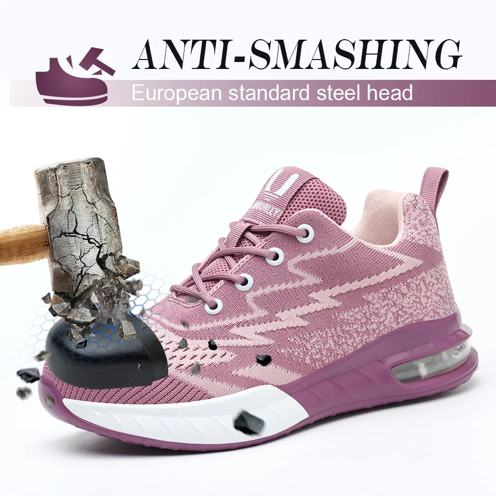 Lightweight Breathable Comfort Purple Knit Mesh Steel Toe Safety Shoes for Women