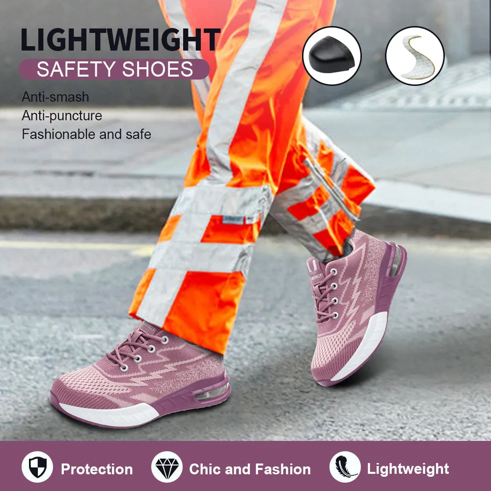 Lightweight Breathable Comfort Purple Knit Mesh Steel Toe Safety Shoes for Women