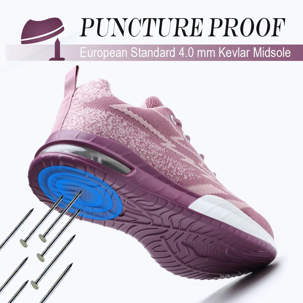 Lightweight Breathable Comfort Purple Knit Mesh Steel Toe Safety Shoes for Women