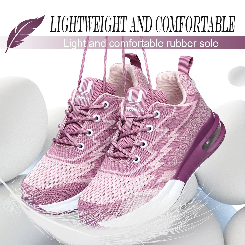 Lightweight Breathable Comfort Purple Knit Mesh Steel Toe Safety Shoes for Women