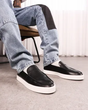 Handmade Cushioned Insole Saint Morta Hemisphere Leather Slip On Loafer Black/White