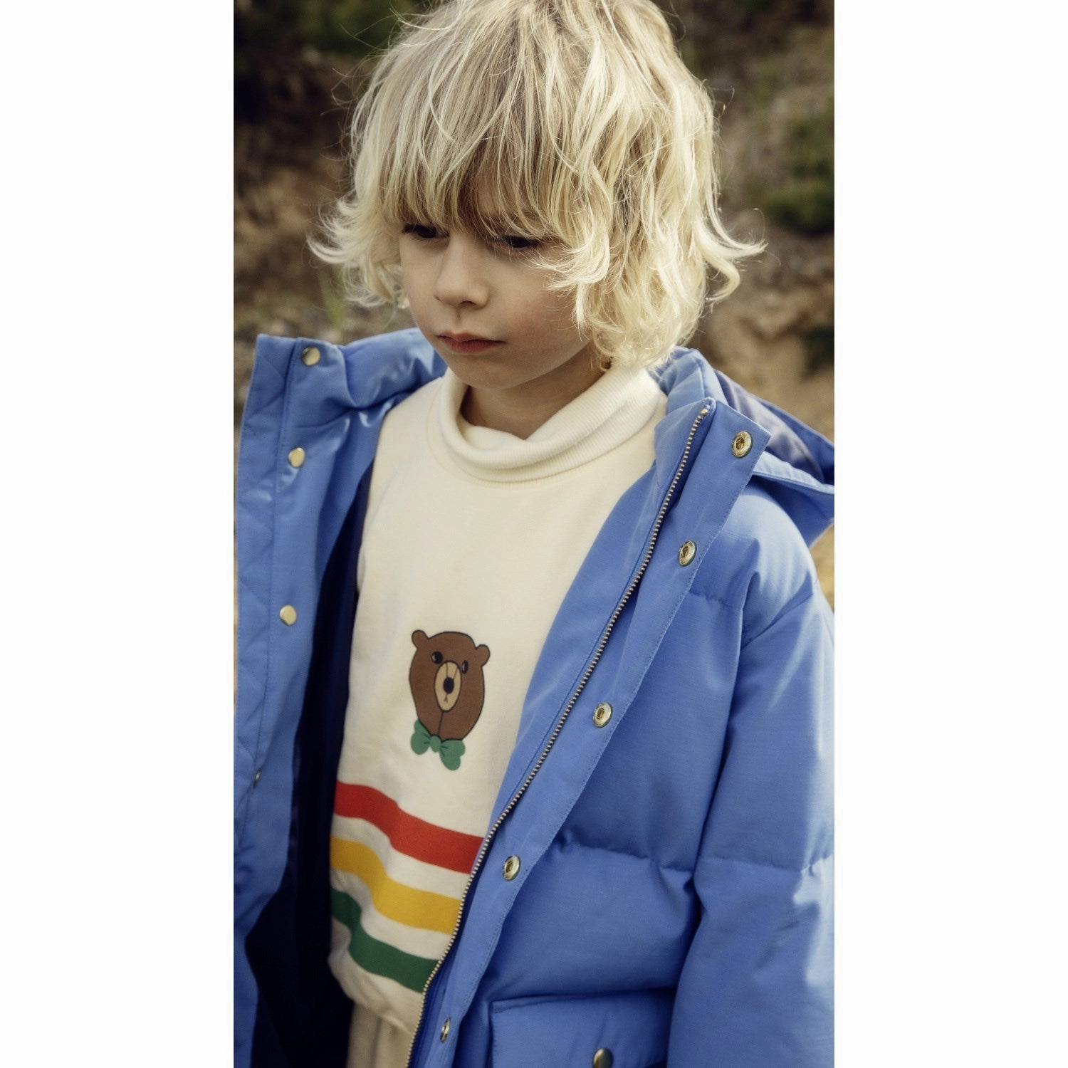 Mini Rodini Blue Solid Heavy Puffer Wrinkle Resistant Transitional City Fit