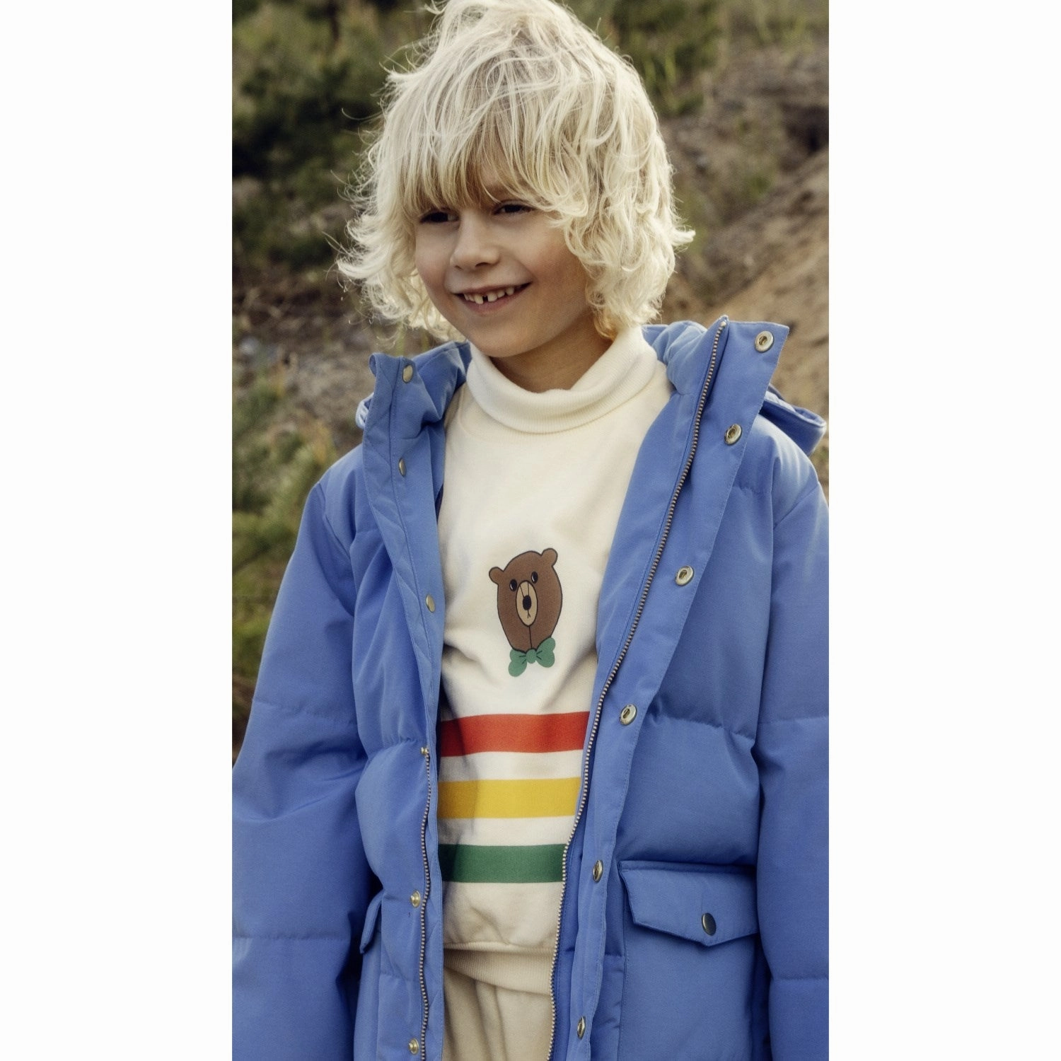 Mini Rodini Blue Solid Heavy Puffer All Weather Performance Houndstooth Print