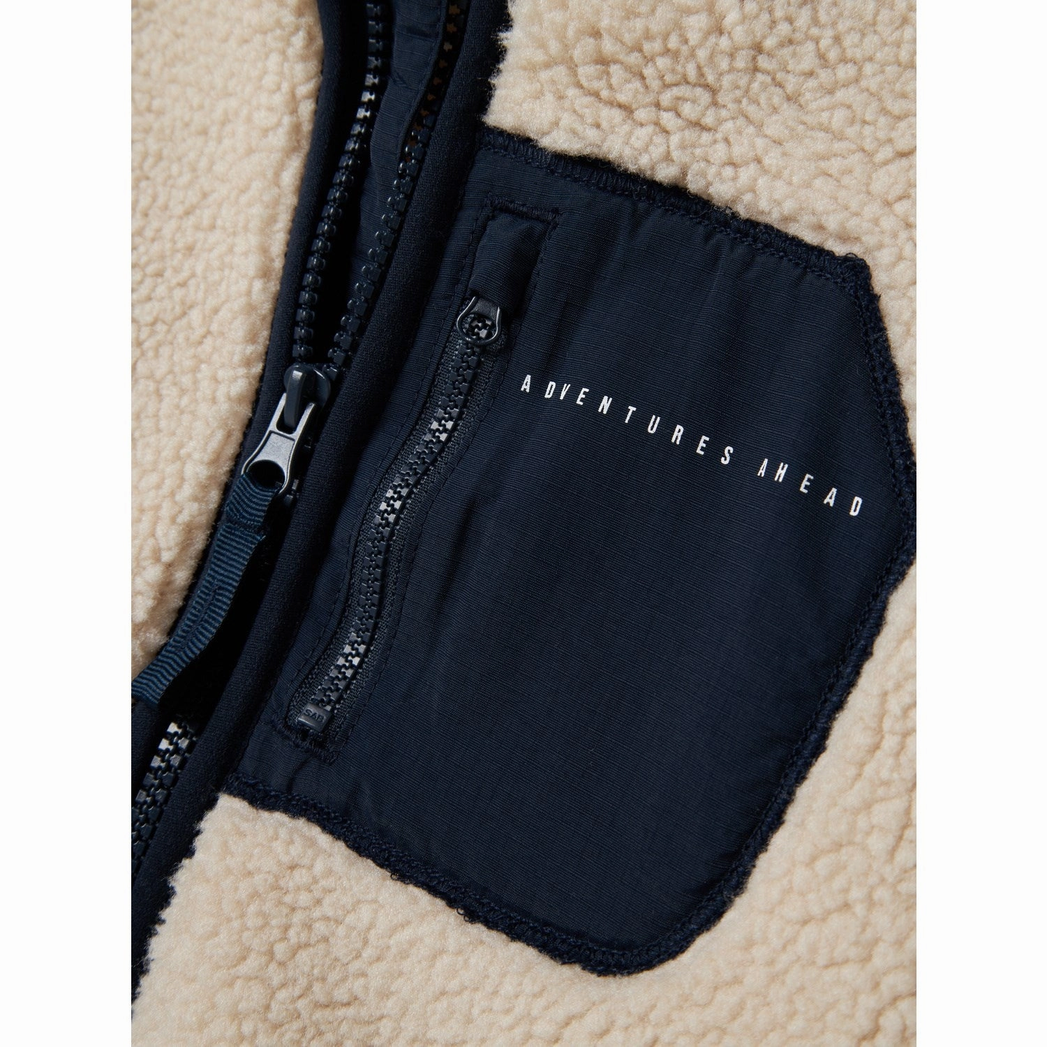 RibbedTrims Ventilated Back Name It Moonbeam Chest Pocket Dark Sapphire Nknmattia Sherpa Jacket Pb
