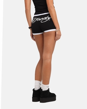 Simple Silhouette Ed Hardy Women's Logo Mini Shorts Black/White