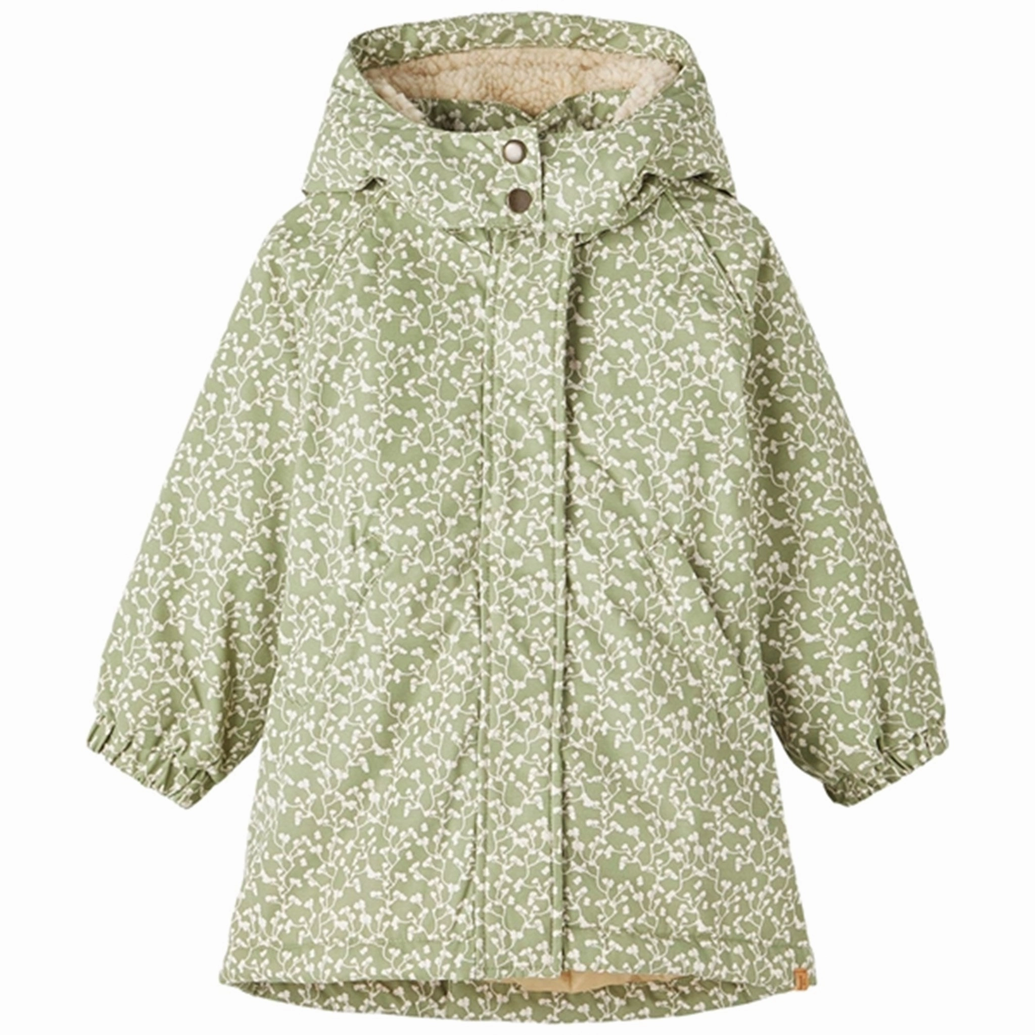 Lil'Atelier Oil Green Gudruna Padded Jacket AOP Abrasion Resistant Trim